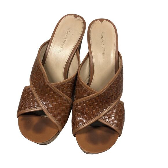 Cork platform leather woven sandals by Via Spiga 8.5 - Picture 6 of 9